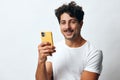 Man hipster technology phone message online