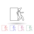 The man with his back pushes the box multi color icon. Simple thin line, outline vector of carrying and picking a box icons for ui