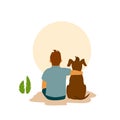 Man and his best friend dog cuddle hug, backside view Royalty Free Stock Photo