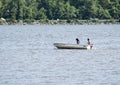 Man and his dog on boat Royalty Free Stock Photo