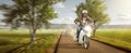 Man with his dog riding a moped at top speed Royalty Free Stock Photo