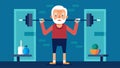 A man in his golden years lifting weights at a gym determined to stay fit and healthy through regular checkups.. Vector