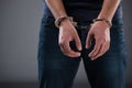 The man with his hands handcuffed in criminal concept