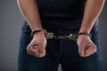 The man with his hands handcuffed in criminal concept