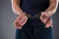 The man with his hands handcuffed in criminal concept