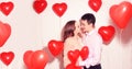 Man with his lovely sweetheart girl kiss at Lover`s valentine day. Valentine Couple. Couple kiss and hug. Royalty Free Stock Photo