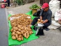 A Man In His Sweet Potatoes Sales Royalty Free Stock Photo