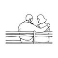 man and his transparent dashed line lover sitting on wooden chair vector illustration sketch hand drawn with black lines isolated