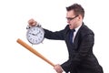 Man hitting the clock with baseball bat isolated Royalty Free Stock Photo