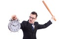 Man hitting the clock with baseball bat isolated Royalty Free Stock Photo