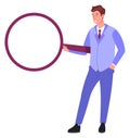 Man hold big magnify glass. Researcher character Royalty Free Stock Photo