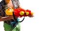 Man hold Big Water guns for water spray the water party in The traditional Thai New Year Songkran Royalty Free Stock Photo