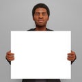 Man holding 16 x 20 canvas blank copy space selling art photo enlargement 3D illustration