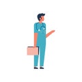 Man hold clipboard medical doctor phonendoscope profile icon male healthcare concept full length flat Royalty Free Stock Photo