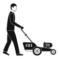 Man hold lawn mower icon, simple style