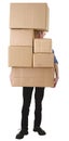 Man hold pile cardboard boxes