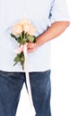 Man hold rose flower behind for surprise his wife Royalty Free Stock Photo