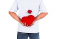 Man hold rose flower behind for surprise his wife Royalty Free Stock Photo