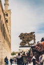 A man hold Syrian map and Omayad mosque