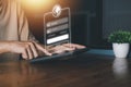 Man hold tablet and touching username and password for technology cyber security internet and networking system. Information Royalty Free Stock Photo