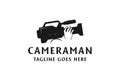 Man Hold Video Camera for Film Cinema Movie Production Logo Design Vector