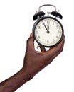 Man holding alarm clock