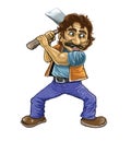 A man holding axe action with Smiling character