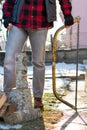 Man holding an axe for chopping firewood Royalty Free Stock Photo