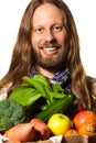 Man holding a bag of fresh fruit and vegetables Royalty Free Stock Photo