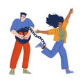 Man Holding Ball with Chained Woman Engaged in Manipulation and Control Vector Illustration