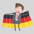 Man holding a big flag of Germany. 3D illustration.