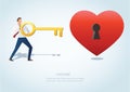 The man holding the big key with keyhole on red heart vector illustration Royalty Free Stock Photo