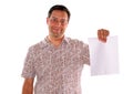 Man holding blank piece of paper Royalty Free Stock Photo