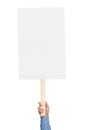 Man holding blank protest sign on white background, closeup Royalty Free Stock Photo