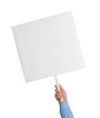 Man holding blank protest sign on white background, closeup Royalty Free Stock Photo