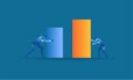 Man holding the blue bar as cost and woman holding the orange bar as profit concept illustration About profits must be greater tha