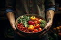 Man Holding Bowl of Fresh Assorted Vegetables