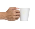 Man holding a ceramic cup isolated over white Royalty Free Stock Photo