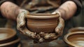 A man is holding a clay pot in his hands Royalty Free Stock Photo