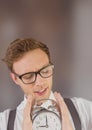 man holding clock in front of blurred background Royalty Free Stock Photo