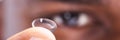 Man Holding Contact Lens In His Finger Royalty Free Stock Photo