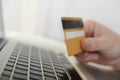 Man holding credit card in hand online shopping and banking Royalty Free Stock Photo