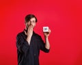 Man holding cube with the sign of infinity Royalty Free Stock Photo
