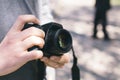 Man holding a digital photo camera