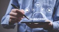 Man holding digital tablet. Subscribe concept Royalty Free Stock Photo