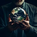 man holding earth globe, ai generative Royalty Free Stock Photo