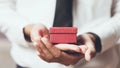 Man holding the empty red gift box. Royalty Free Stock Photo