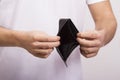 Man holding an empty wallet Royalty Free Stock Photo
