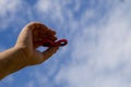 Man holding fidget spinner stress relieving toy Royalty Free Stock Photo