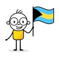 Man holding flag of Bahamas isolated on white background. Hand drawn doodle line art man. Concept of country. Vector stock Royalty Free Stock Photo
